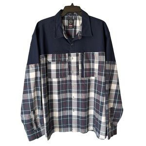 Wrangler ATG Shirt Men's 2XL Blue Plaid Long Sleeve Button Front Western Casual